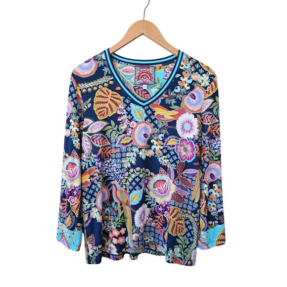 JOHNNY WAS Janice Favorite V Neck Tee Small Kimono Long Sleeve Top Boho Floral - Picture 8 of 12